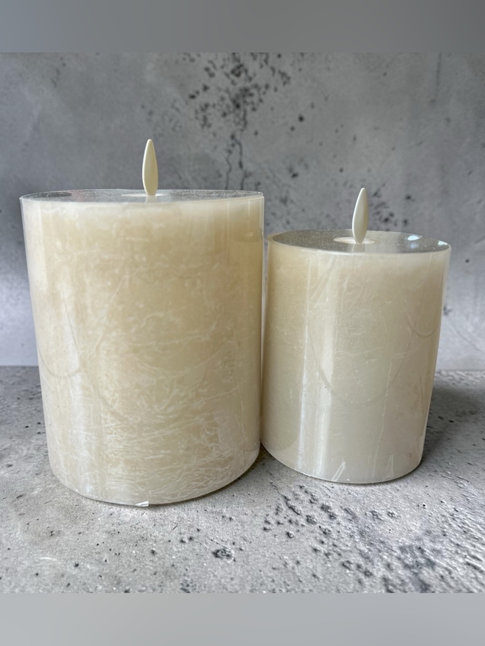 Pottery Barn Premium Flickering Flameless Wax Pillar Candle Bundle- Salt Washed